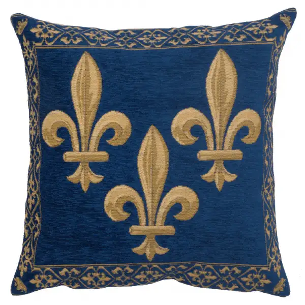 Fleur de Lys Blue II Velvet Background Belgian Sofa Pillow Cover