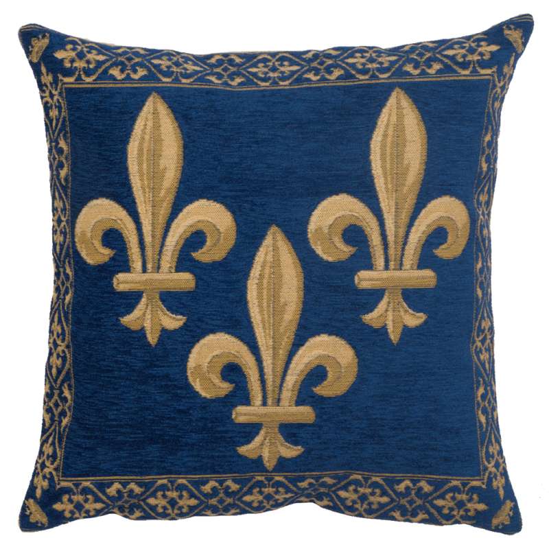 Fleur de Lys Blue II Velvet Background European Cushion Cover