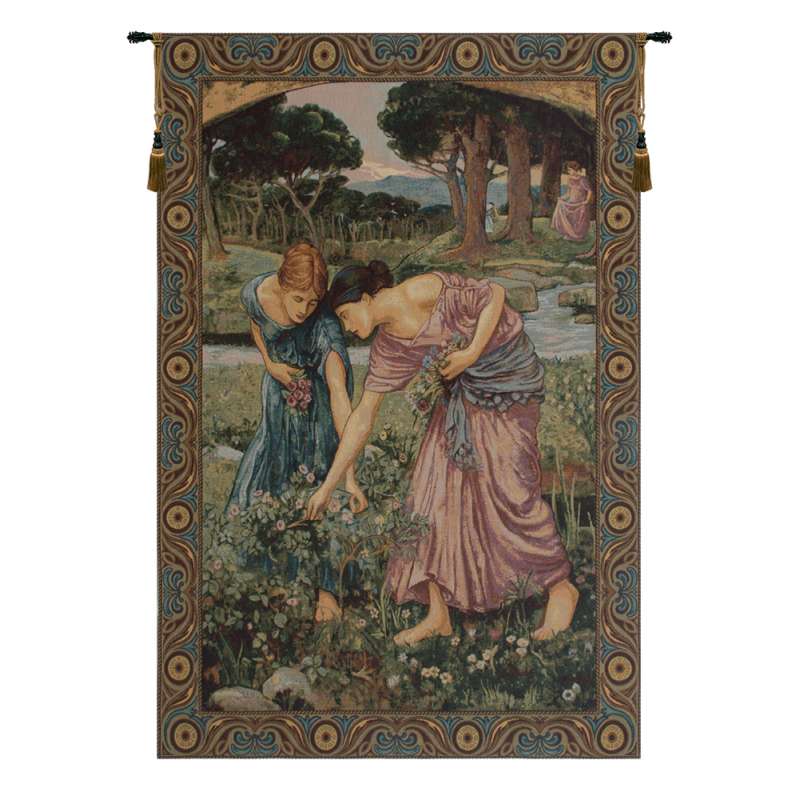 Gathering Rose Buds Italian Tapestry Wall Hanging