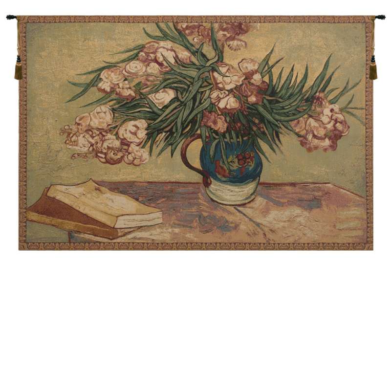 Oleanders and Books Italian Tapestry Wall Hanging