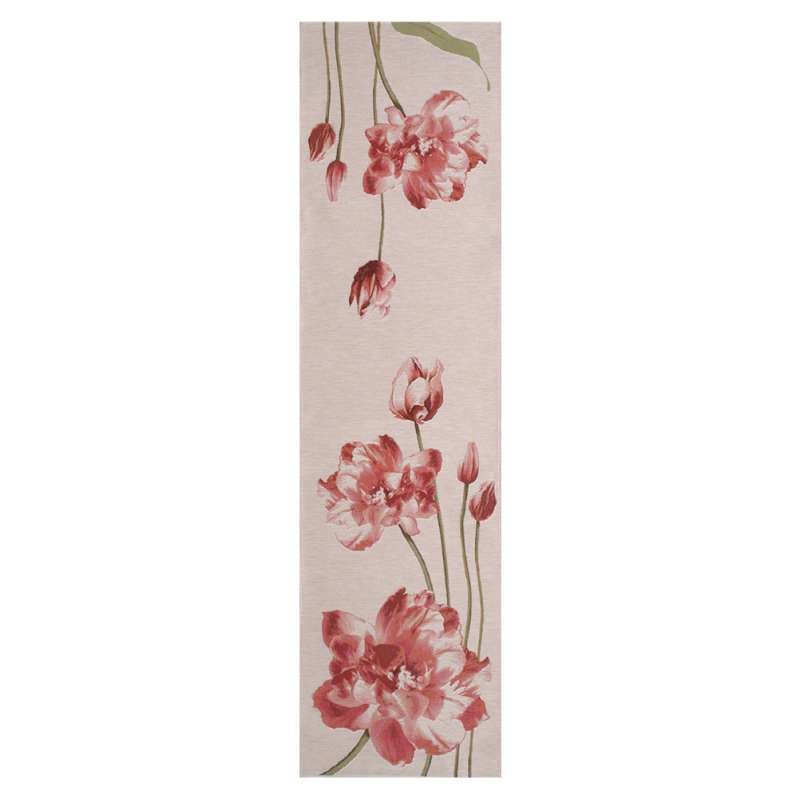 An Armful of Red Tulips White  French Tapestry Table Runner