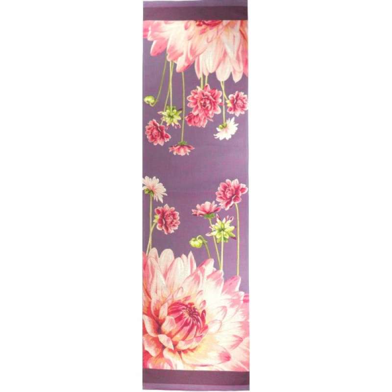 Pink Dahlias Purple  French Tapestry Table Runner