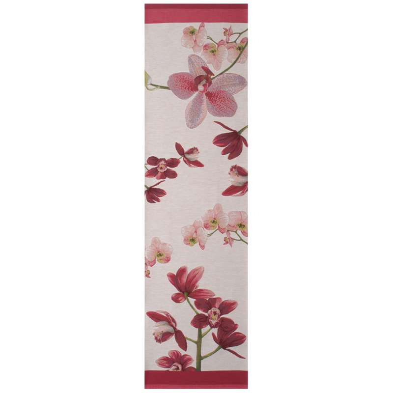 Pink Orchids White  French Tapestry Table Runner