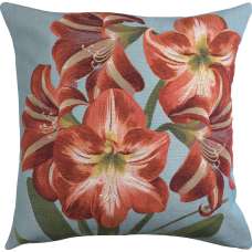 Amaryllis Flowers V Blue Decorative Tapestry Pillow