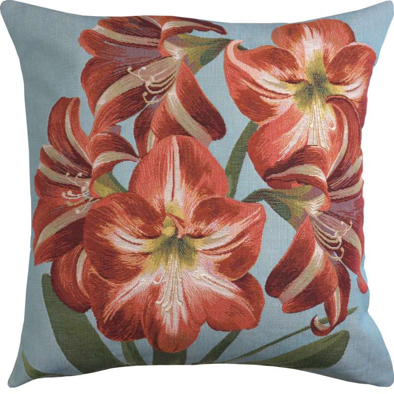Amaryllis Flowers V Blue Decorative Tapestry Pillow