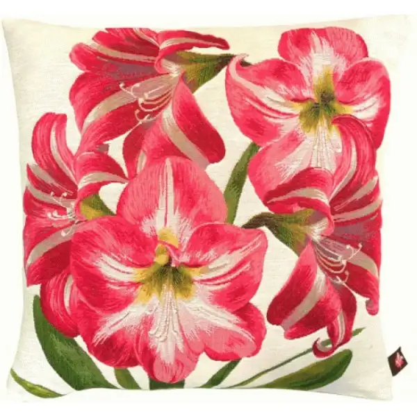 Amaryllis 5 Flowers White  French Couch Cushion