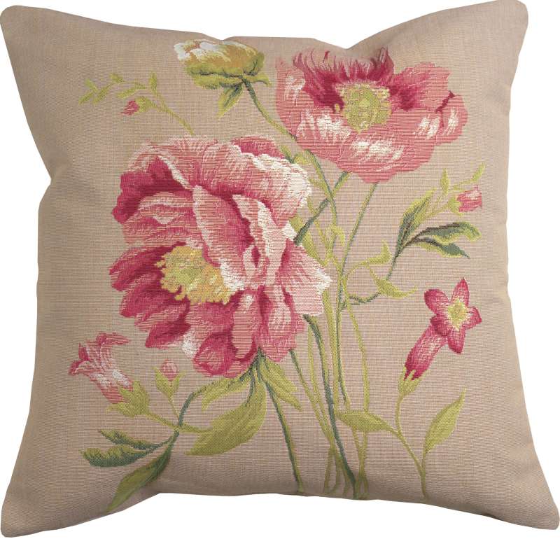 Single Peonies French Tapestry Cushion