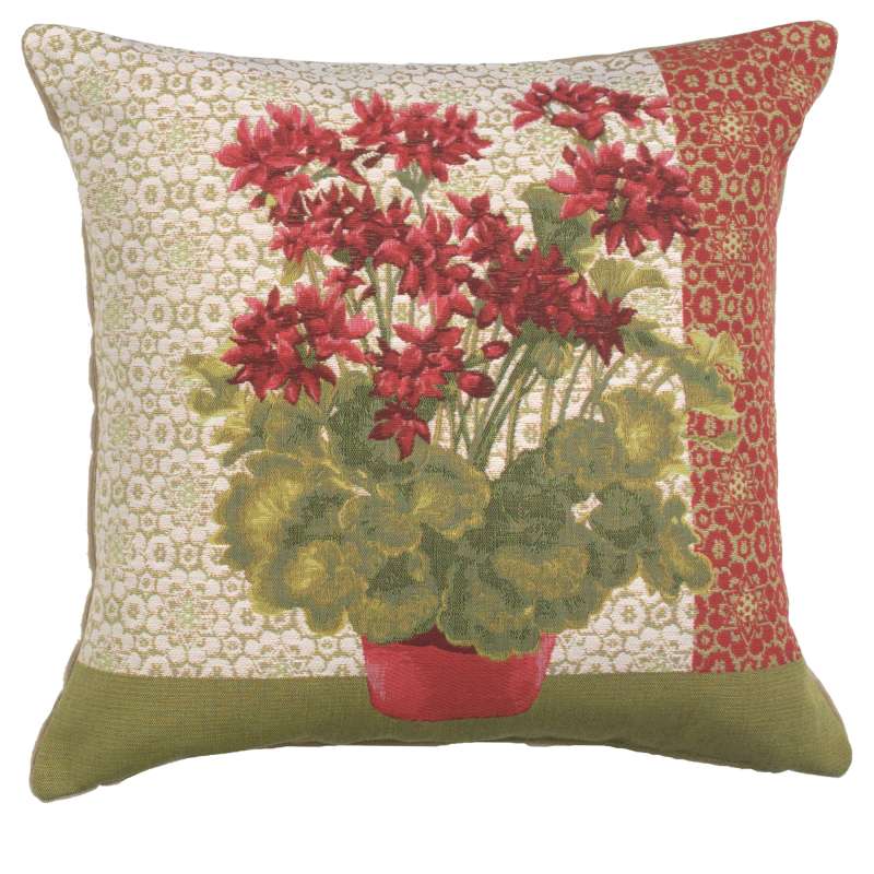 Geranium 1 Red French Tapestry Cushion