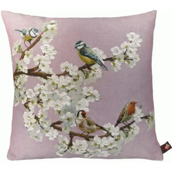 Passerines On Branch Pink  French Couch Cushion