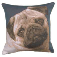 Pugs Face Blue Decorative Tapestry Pillow