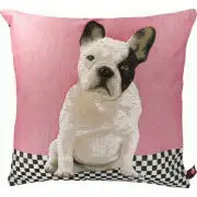 Dog Sitting Sideways Pink Cushion