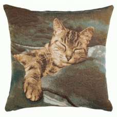 Sleeping Cat Blue 1 French Tapestry Cushion