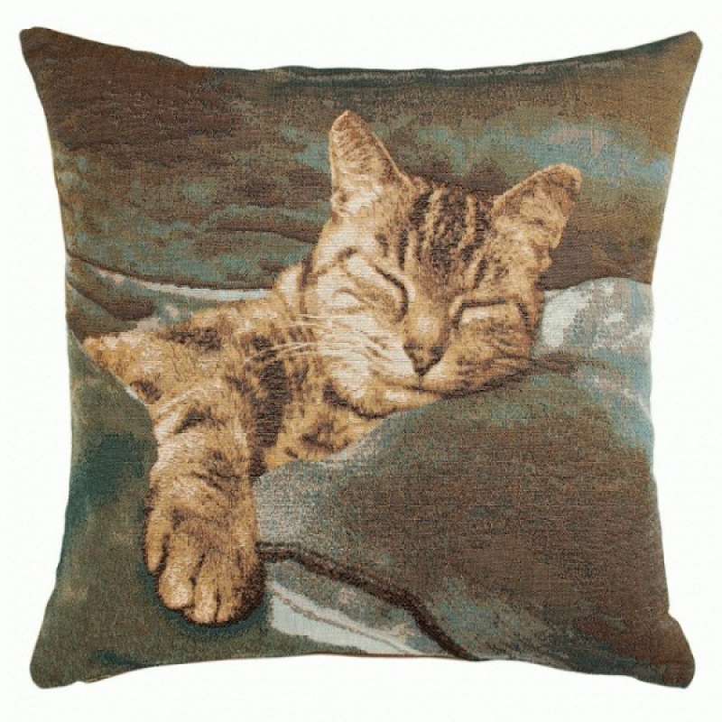 Sleeping Cat Blue 1 Decorative Tapestry Pillow