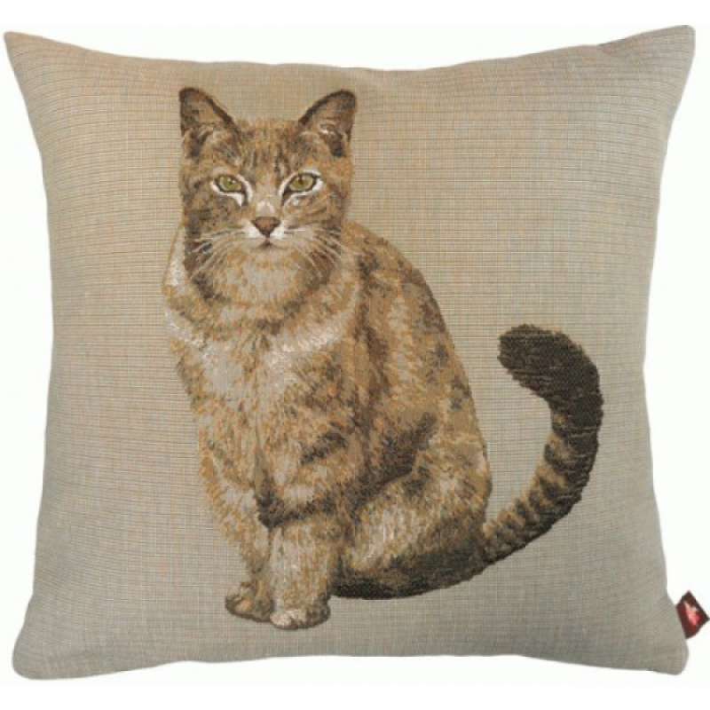 Tabby Cat Sitting Light Grey  Decorative Tapestry Pillow