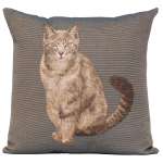 Tabby Cat Sitting Dark Grey European Cushion Cover