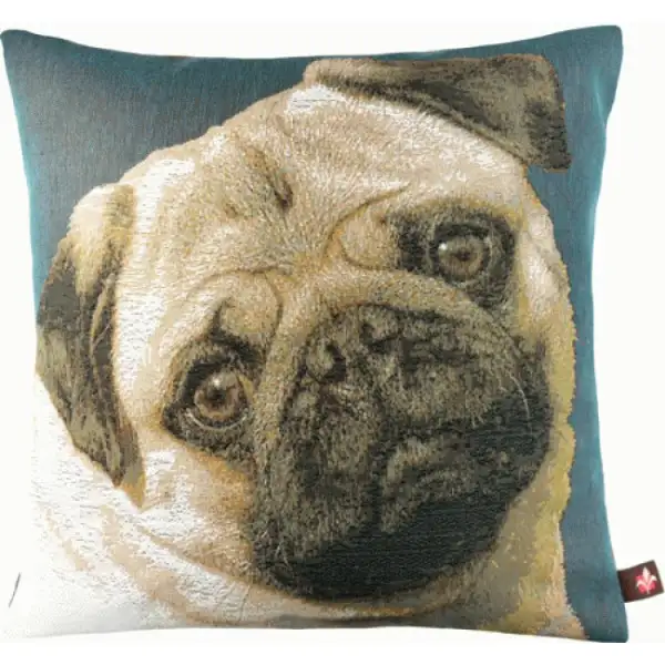 Pugs Face Blue II Cushion - 14 in. x 14 in. Cotton by Charlotte Home Furnishings