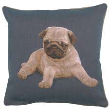 Puppy Pug Blue French Tapestry Cushion