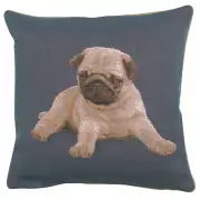 Puppy Pug Blue Cushion - 14 in. x 14 in. Cotton by Charlotte Home Furnishings