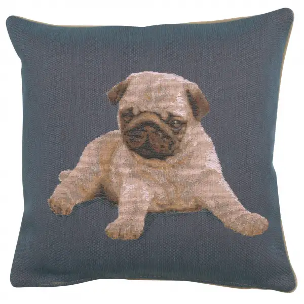 Puppy Pug Blue Cushion