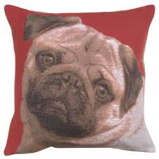 Pugs Face Red  French Tapestry Cushion