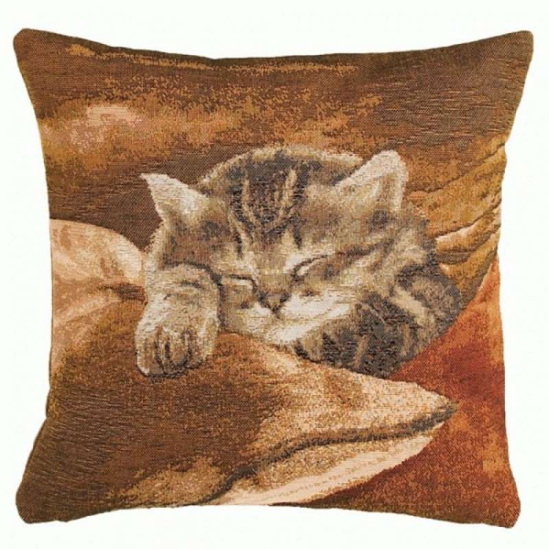 Sleeping Cat Brown Decorative Tapestry Pillow