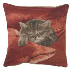 Sleeping Cat Red 2 French Tapestry Cushion