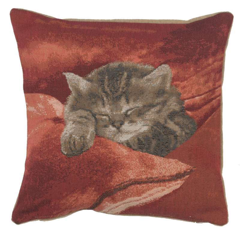Sleeping Cat Red II Decorative Tapestry Pillow