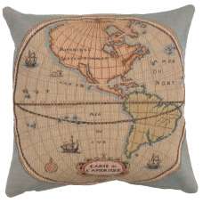 Map of Americas I French Tapestry Cushion