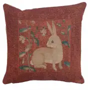 Sitting Rabbit in Red French Couch Cushion