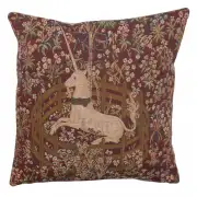 Licorne Captive In Red Cushion - 14 in. x 14 in. Cotton by Charlotte Home Furnishings