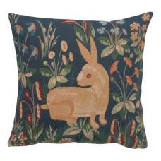 Rabbit in Blue II Decorative Tapestry Pillow