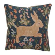Running Rabbit in Blue  French Tapestry Cushion