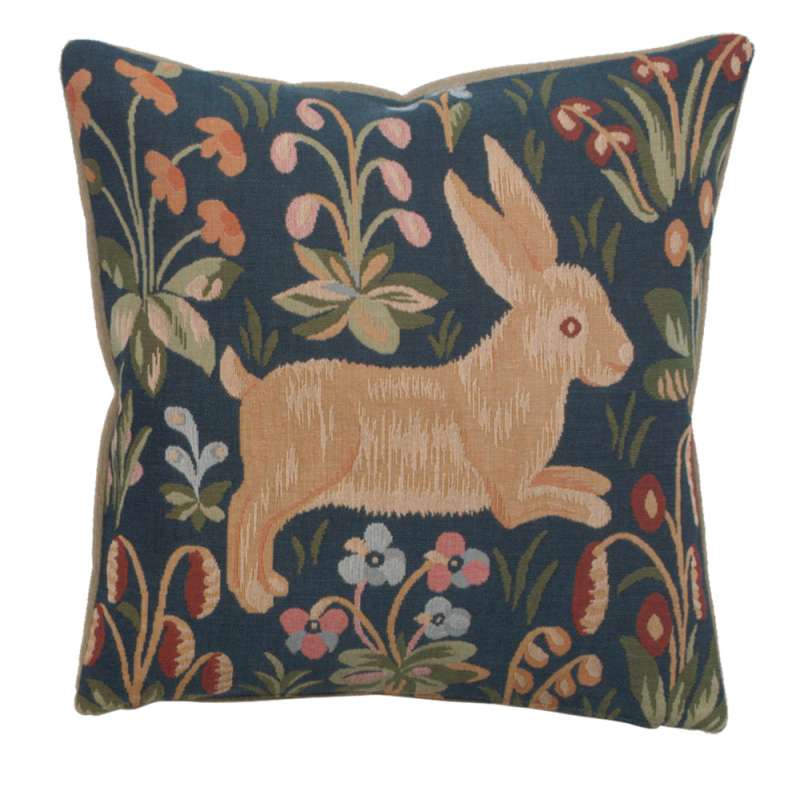 Running Rabbit in Blue  Decorative Tapestry Pillow