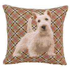 White Scottish Dog French Tapestry Cushion