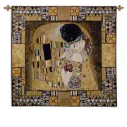 Kiss Captured I Wall Tapestry - 26 in. x 26 in. Cotton/Viscose/Polyester by Gustav Klimt
