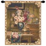 Setting With Roses European Tapestry Wall Hanging