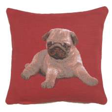 Puppy Pug Red French Tapestry Cushion