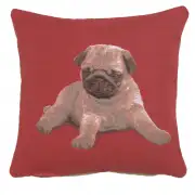Puppy Pug Red Cushion - 14 in. x 14 in. Cotton by Charlotte Home Furnishings