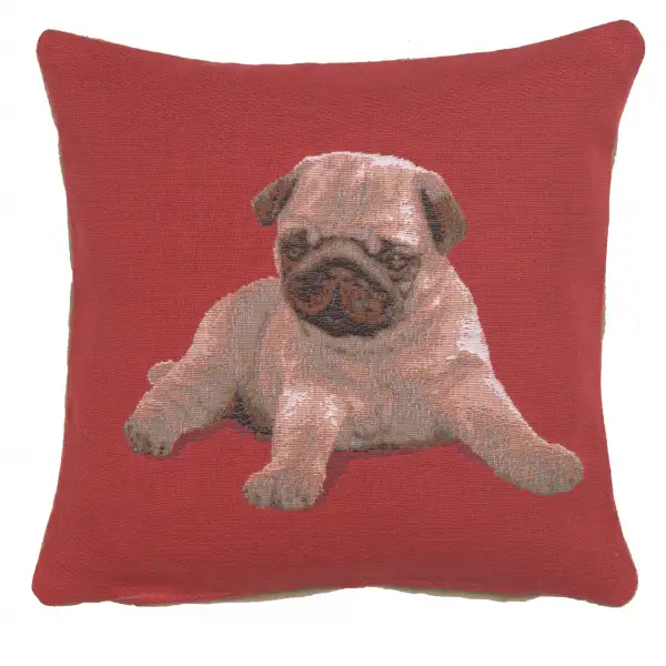 Puppy Pug Red Cushion