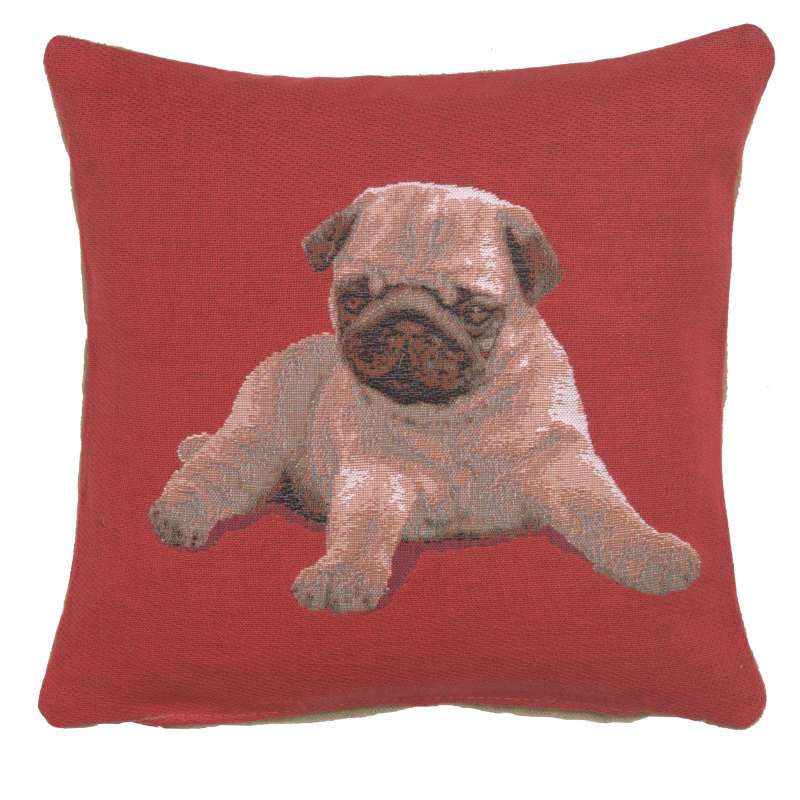 Puppy Pug Red Decorative Tapestry Pillow
