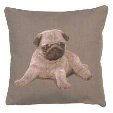 Puppy Pug Grey French Tapestry Cushion