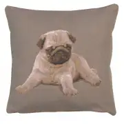 Puppy Pug Grey Cushion - 14 in. x 14 in. Cotton by Charlotte Home Furnishings