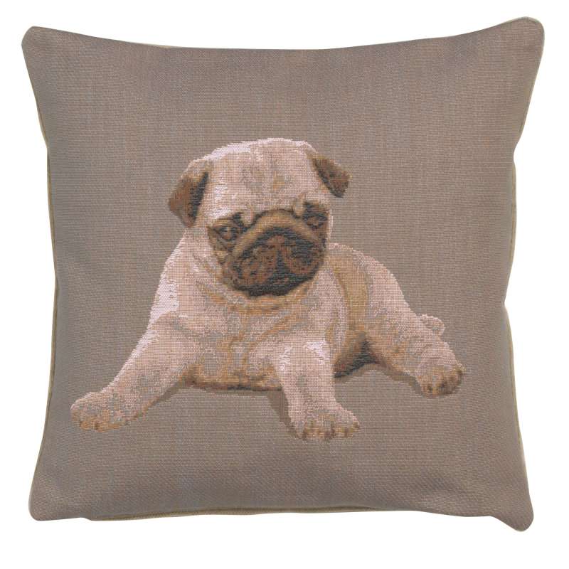 Puppy Pug Grey French Tapestry Cushion