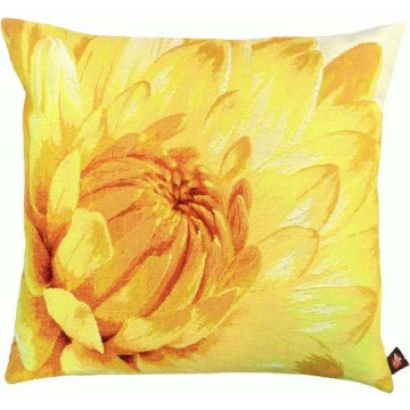 Close up on Light Yellow Dahlias French Tapestry Cushion