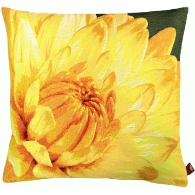 Close up on Yellow Dahlias Dark Background Decorative Tapestry Pillow