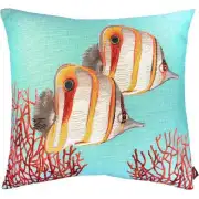 Butterflyfish and Coral Blue French Couch Cushion