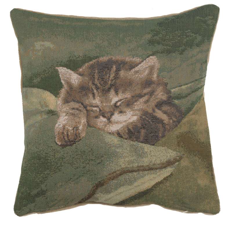 Sleeping Cat Blue French Tapestry Cushion