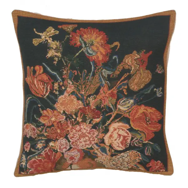 Flora Cotta Black I Belgian Cushion Cover - 16 in. x 16 in. Cotton/Viscose/Polyester by Charlotte Home Furnishings
