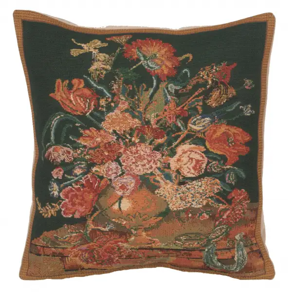 Flora Cotta Black II Belgian Cushion Cover - 16 in. x 16 in. Cotton/Viscose/Polyester by Charlotte Home Furnishings