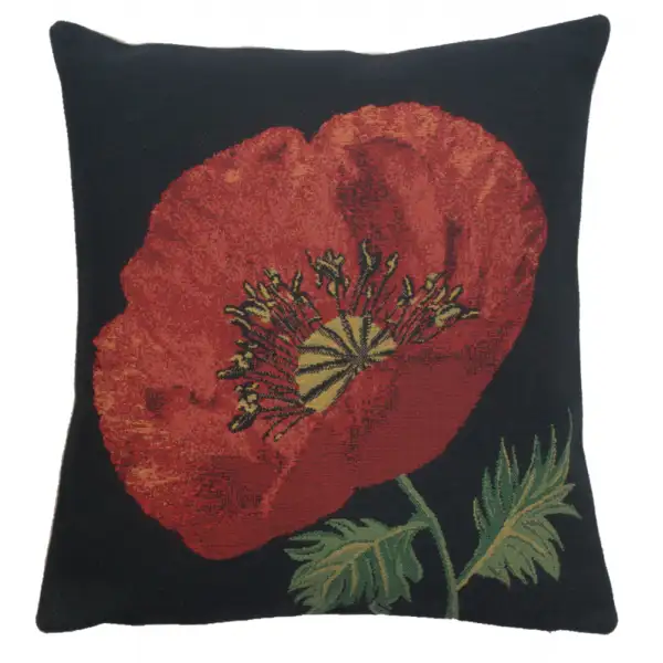 Poppy Red I Belgian Cushion Cover - 16 in. x 16 in. Cotton/Viscose/Polyester by Charlotte Home Furnishings